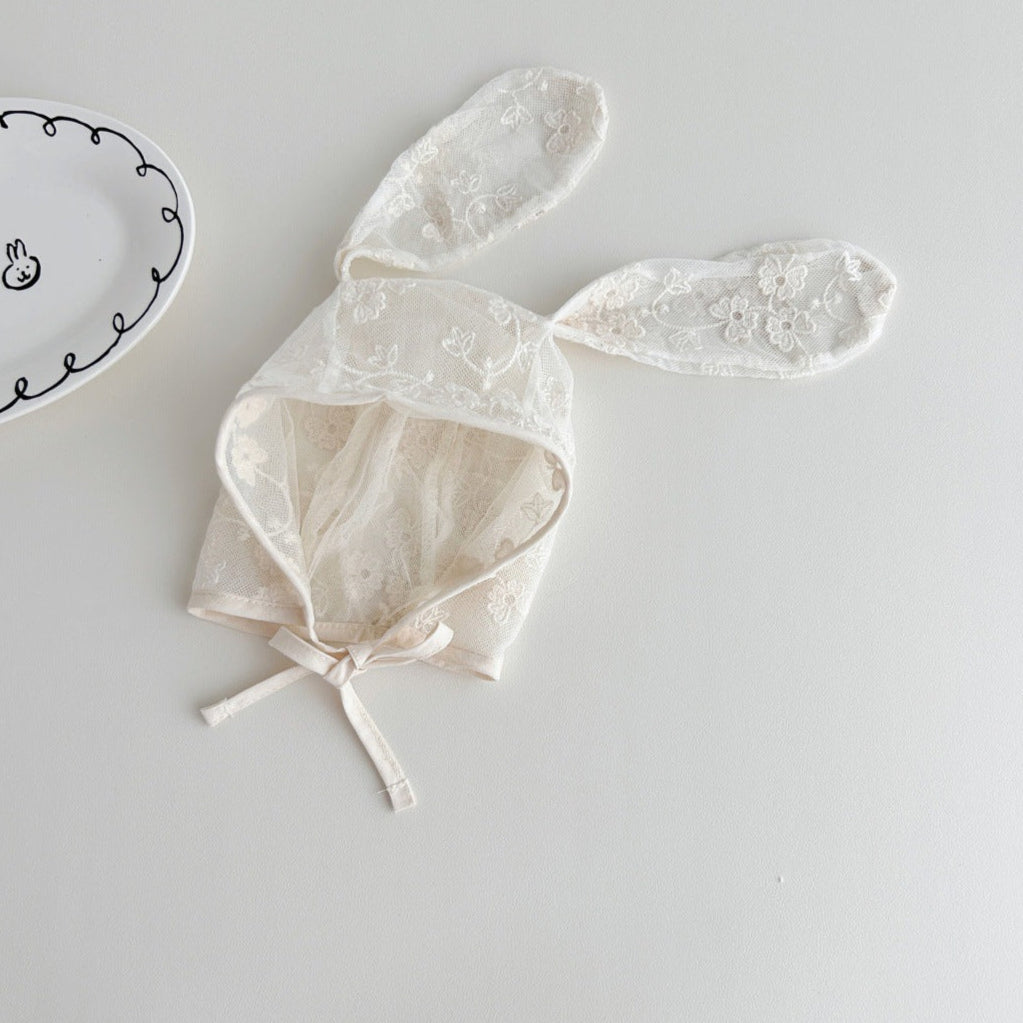 刺繍レースラビットベビーボンネット(2color)