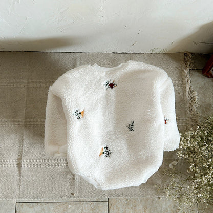 もこもこお花刺繍ロンパース