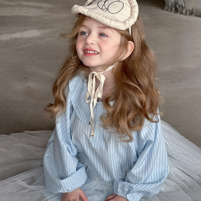 ストライプチュールシャツワンピース