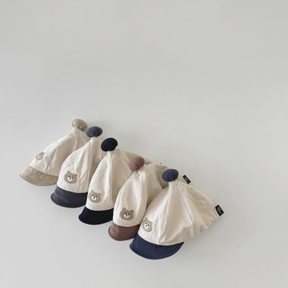 ポンポンナチュラルくまさん刺繍帽子(5color)