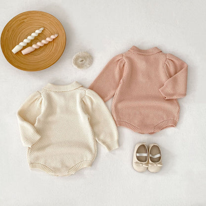 スクエアカラーニットロンパース(2color)