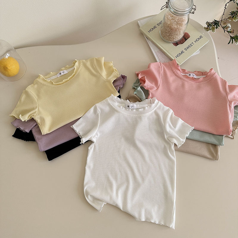 [7color / 90-140] シャーリングシンプルガールサマーシャツ