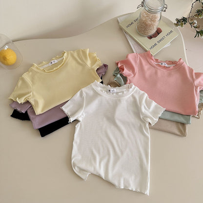 [7color / 90-140] シャーリングシンプルガールサマーシャツ