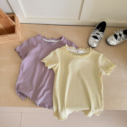[7color / 90-140] シャーリングシンプルガールサマーシャツ