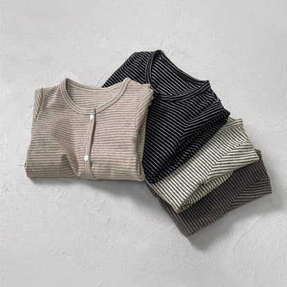[4color / 66-90] シングルボタンボーダーロンパース&ボンネット