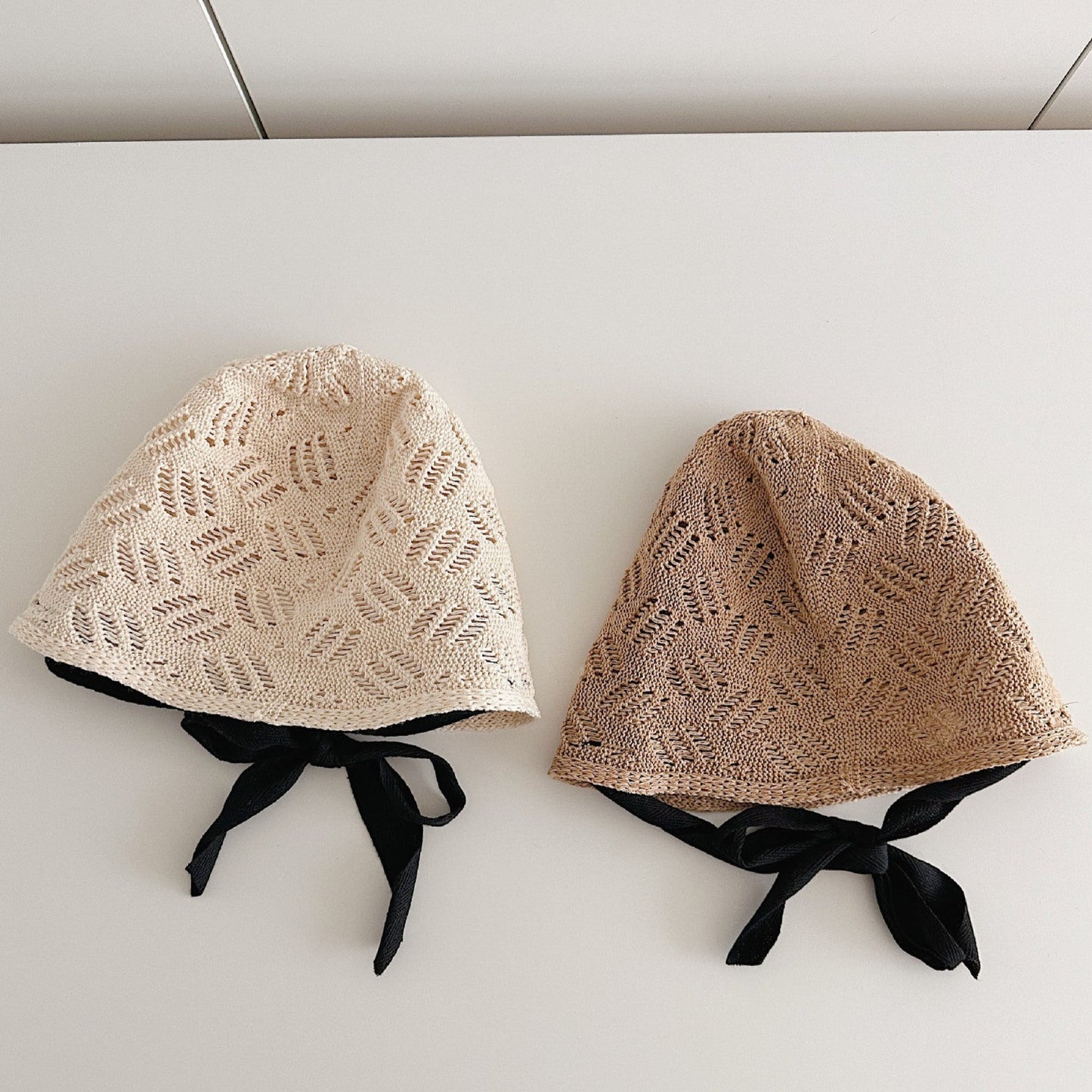 柄編みリボンボンネット(2color)