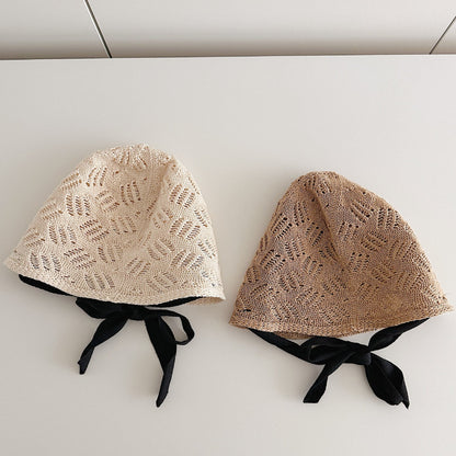 柄編みリボンボンネット(2color)