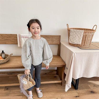 ゆったりぱふチェック柄トップス(2color)