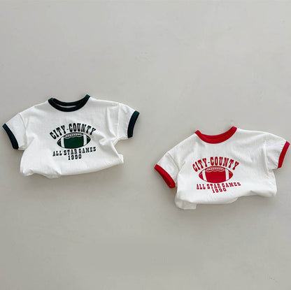 🅽🅴🆆 [2color / 70-120] パイピングカラープリントTシャツ