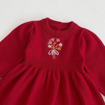 ブーケ刺繍ニットワンピース(2color)