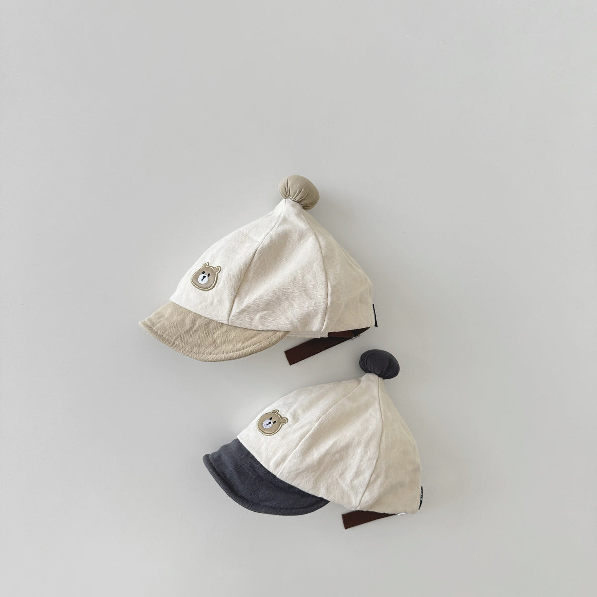 ポンポンナチュラルくまさん刺繍帽子(5color)