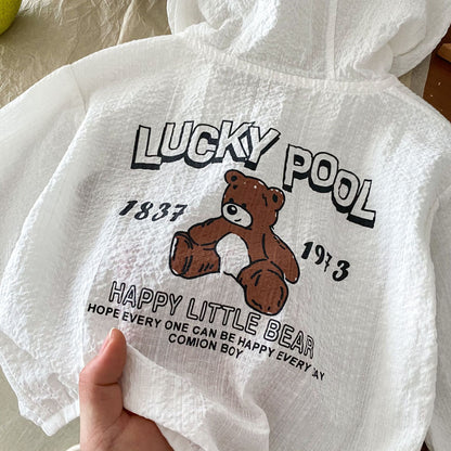 ベビークマ耳フードジッパーカーディガン