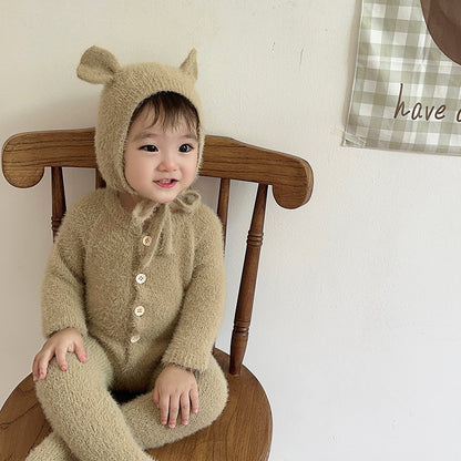 🅽🅴🆆 [4color / 66-90] ニットベアベビーセットアップ