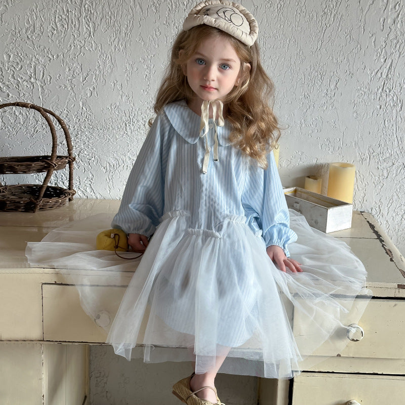 ストライプチュールシャツワンピース