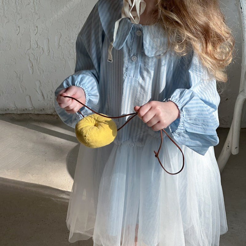 ストライプチュールシャツワンピース