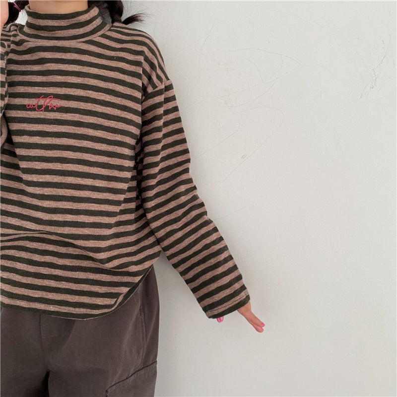 🅽🅴🆆 [2color / 80-130] くすみハイネックボーダープルオーバー