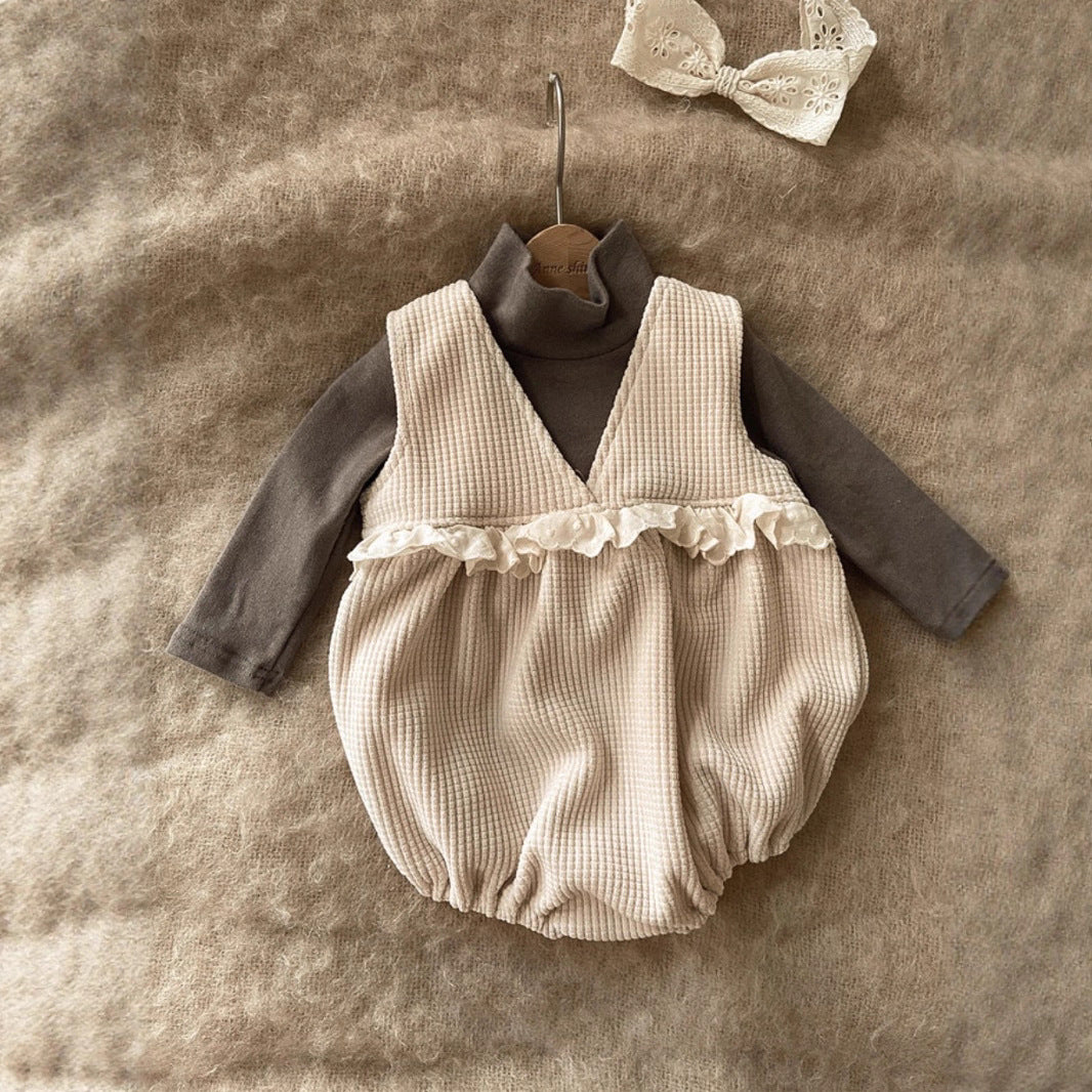ワッフルコーデュロイベビーロンパース(2color)