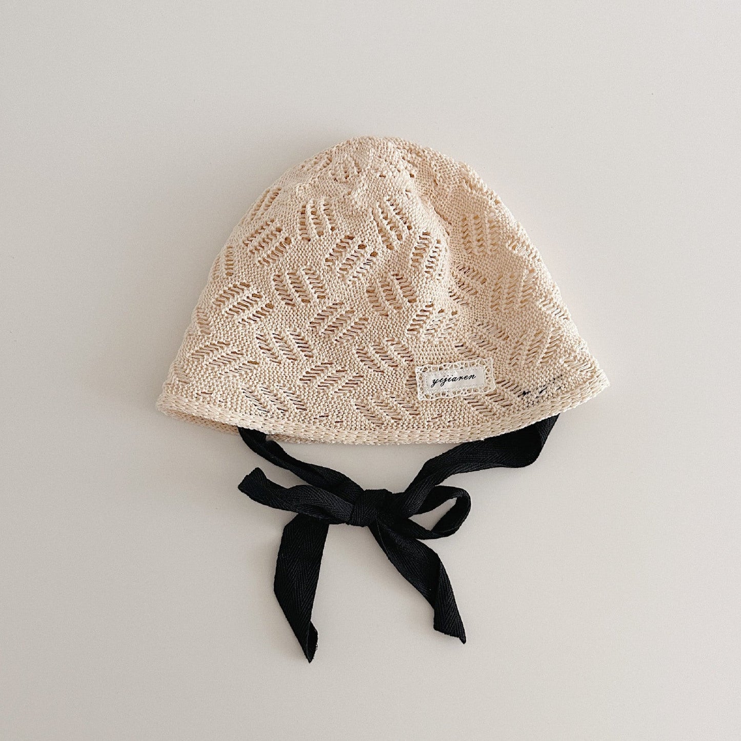 柄編みリボンボンネット(2color)