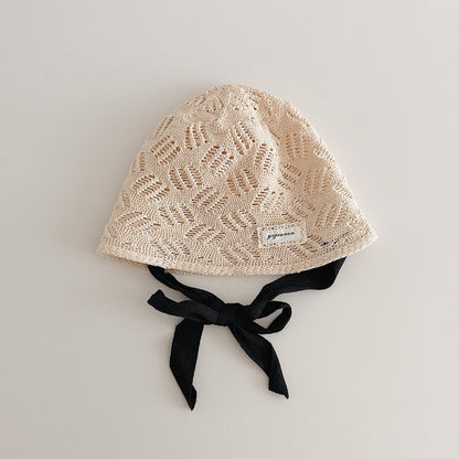 柄編みリボンボンネット(2color)