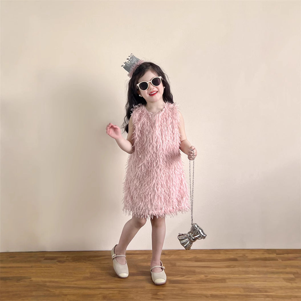 ピンクタッセルノースリーブドレス