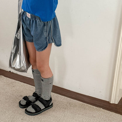 [2color / 80-130] デニムスリットショートパンツ