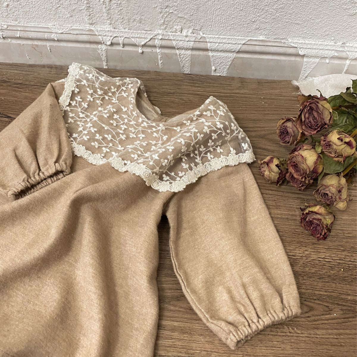 小花レースカラーワンピース