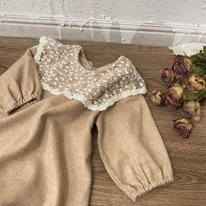 小花レースカラーワンピース