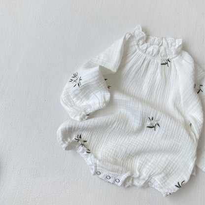 ホワイトフラワー刺繍ロンパース