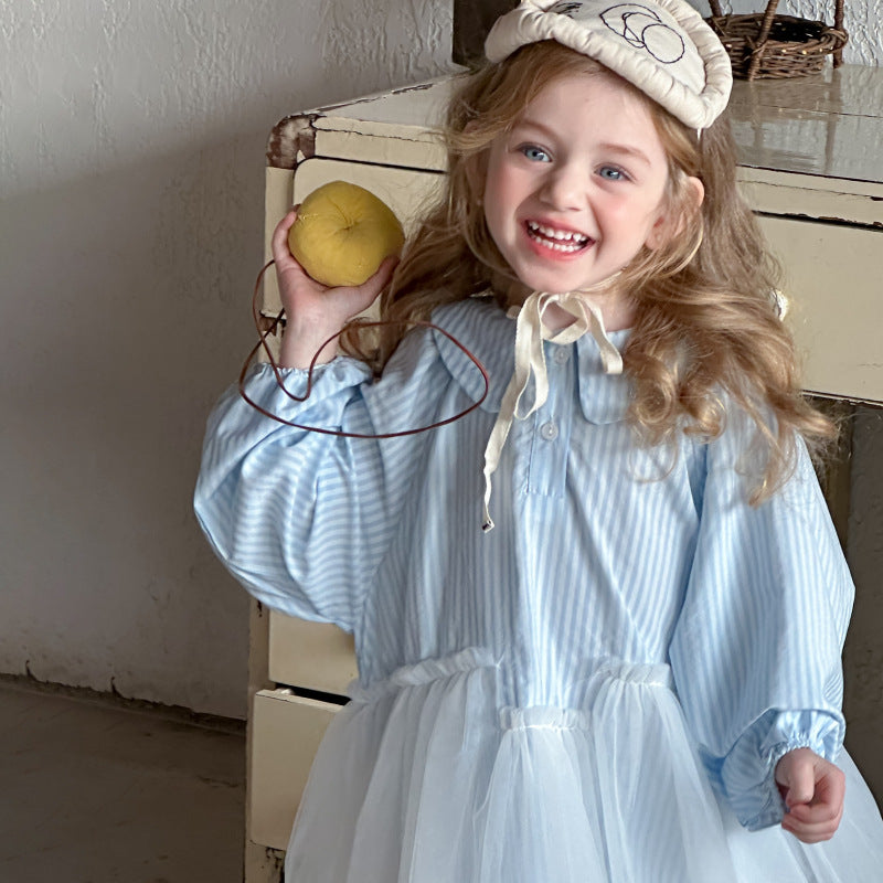 ストライプチュールシャツワンピース