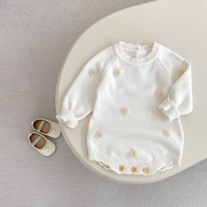 デイジー刺繍ニットロンパース