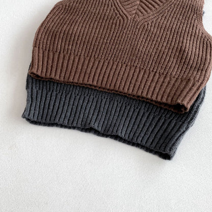 [2color / 80-130] Vネックレトロベストニット