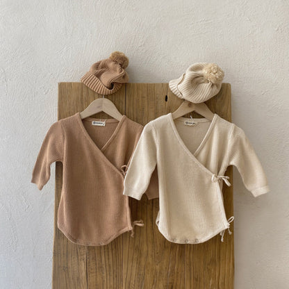 前あきベビーニットロンパース(2color)