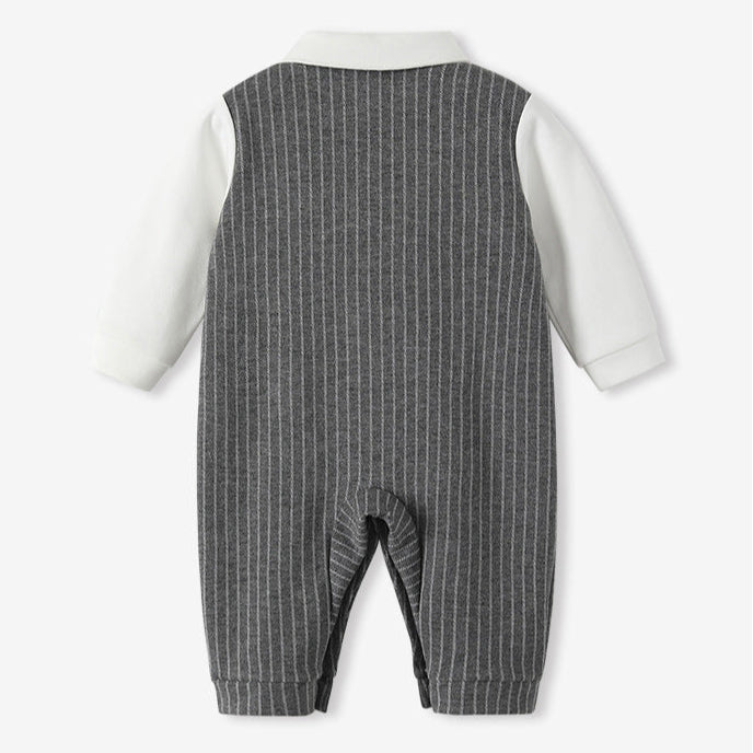 🅽🅴🆆 ストライプグレーフォーマルロンパース