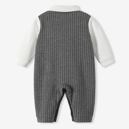 🅽🅴🆆 ストライプグレーフォーマルロンパース