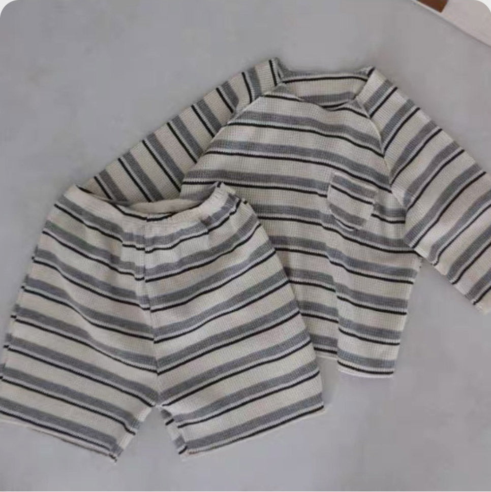 リラックスワッフルボーダーセットアップ(2color)