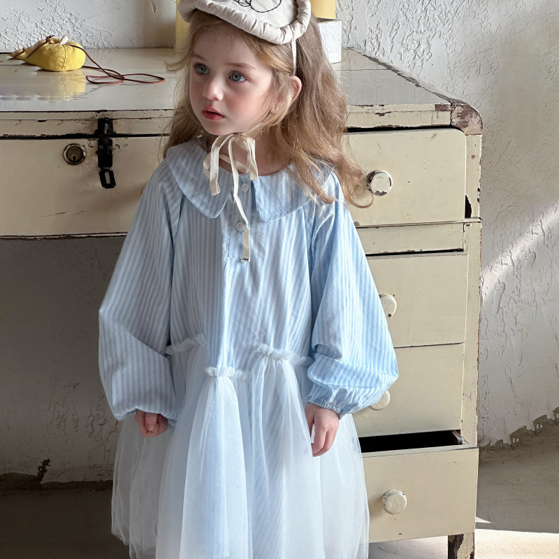 ストライプチュールシャツワンピース