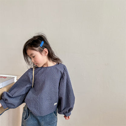 ゆったりぱふチェック柄トップス(2color)