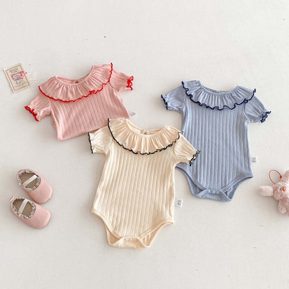 🅽🅴🆆 [3color / 66-90] ラインフリルカラーロンパース