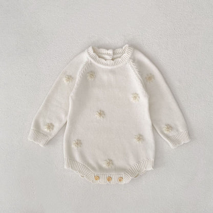 デイジー刺繍ニットロンパース