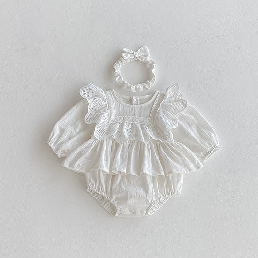 🅽🅴🆆 フラワーレースコットンロンパース