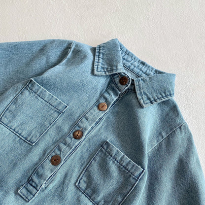 シンプルデニムロンパース