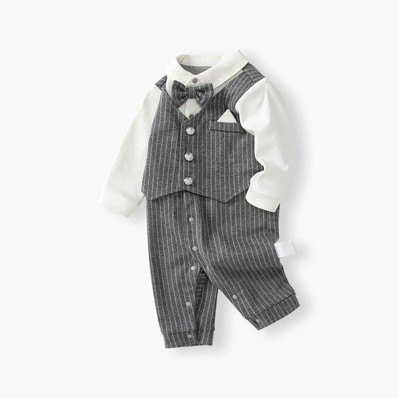 🅽🅴🆆 ストライプグレーフォーマルロンパース