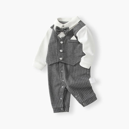 🅽🅴🆆 ストライプグレーフォーマルロンパース