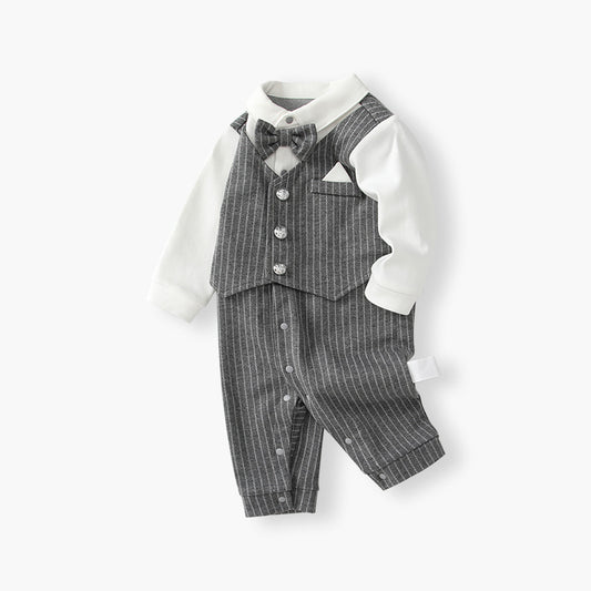 🅽🅴🆆 ストライプグレーフォーマルロンパース