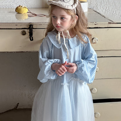 ストライプチュールシャツワンピース