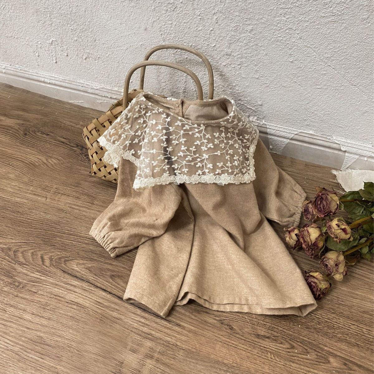 小花レースカラーワンピース