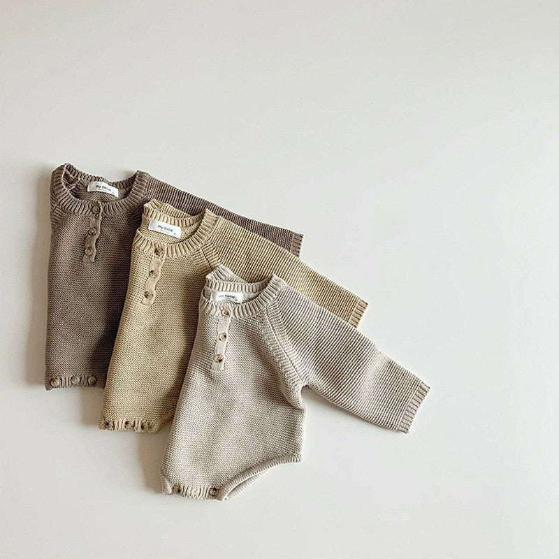 ほっこりニットロンパースセット(3color)