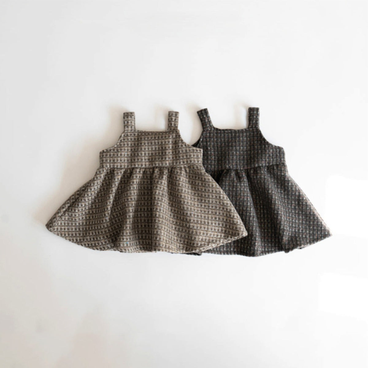 [2color / 73-100] レトロチェックショルダーワンピース