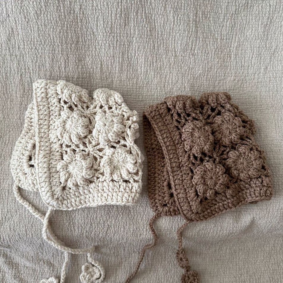 かぎ編みフラワーボンネット(3color)