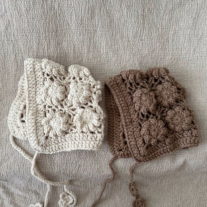 かぎ編みフラワーボンネット(3color)